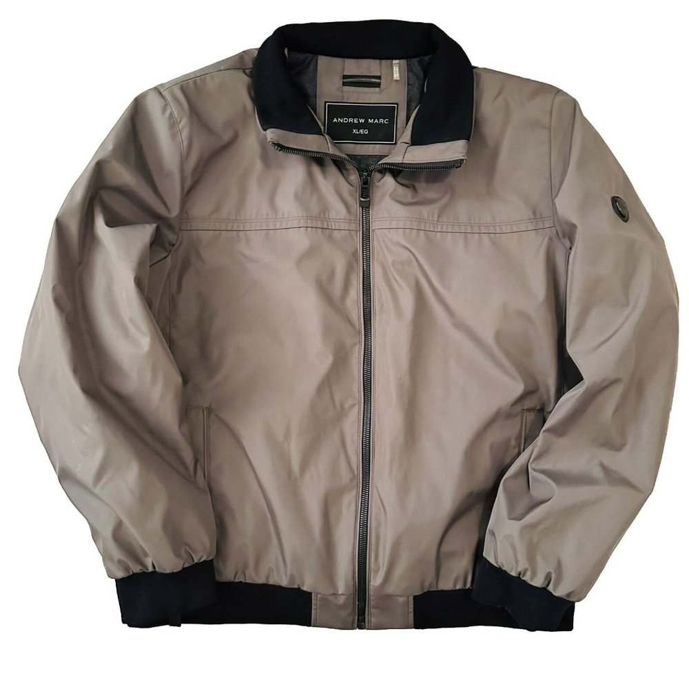 Andrew Marc Mens Bomber Jacket Sz XL Gray Full Zip Pockets Inside Out Collared